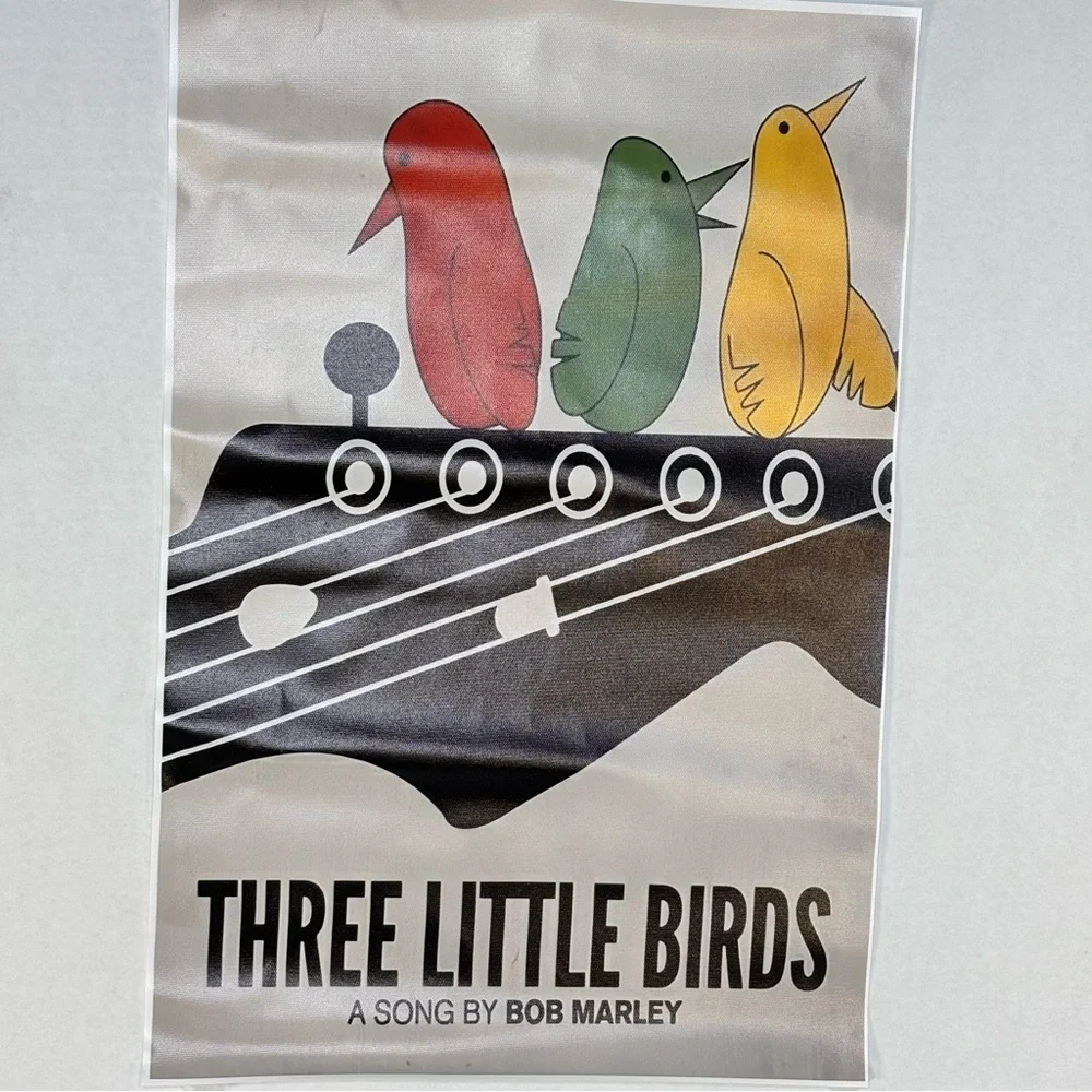 Three Little Birds Wall Art Poster - Colorful Red, Green & Yellow Bird Print